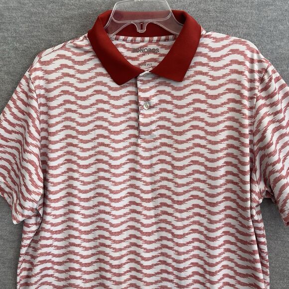 Bonobos Golf Polo Shirt Mens Large Slim Fit Preppy Chevron Ikat Stripe Wine Pink - Picture 2 of 10
